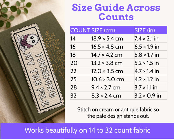 Cross Stitch Bookmark Pattern: Bookish Ghost, Finishing My TBR Pile