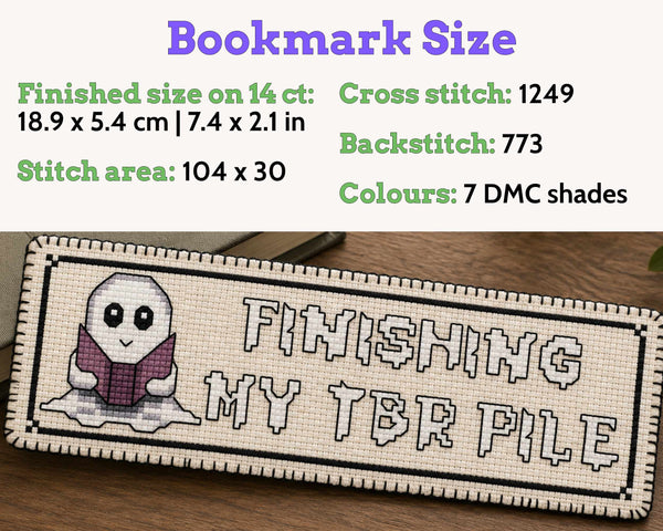 Cross Stitch Bookmark Pattern: Bookish Ghost, Finishing My TBR Pile