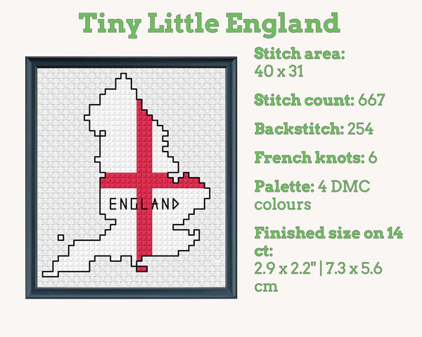 England Cross Stitch Pattern: Tiny Flag Map