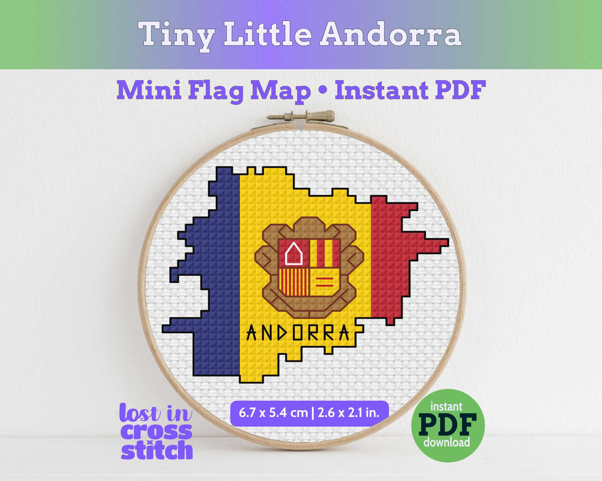 Andorra Cross Stitch Pattern: Tiny Flag Map Main image