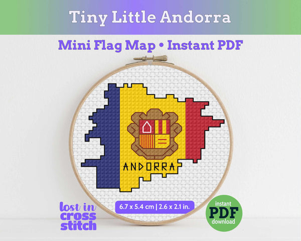 Andorra Cross Stitch Pattern: Tiny Flag Map