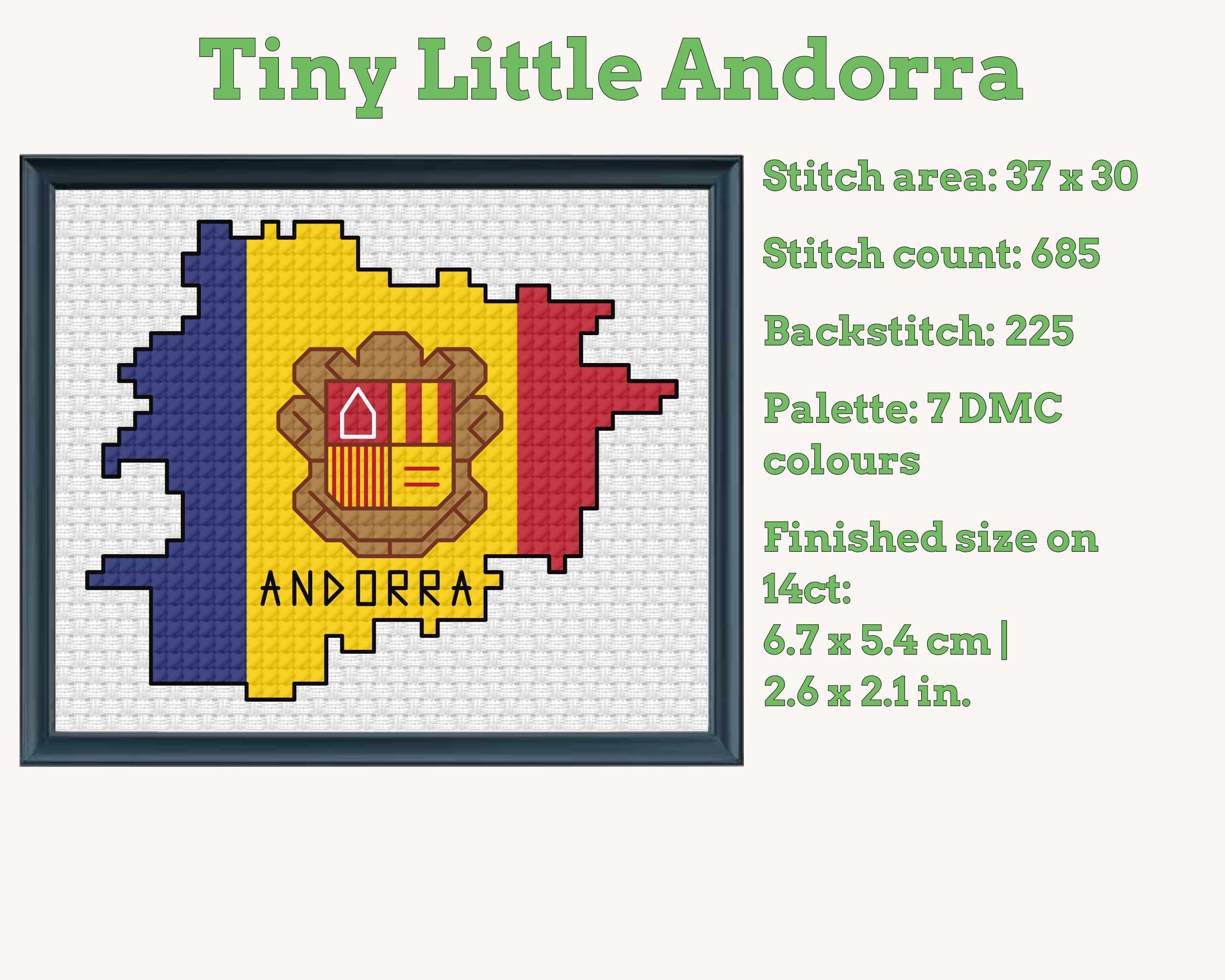 Andorra Cross Stitch Pattern: Tiny Flag Map Secondary image