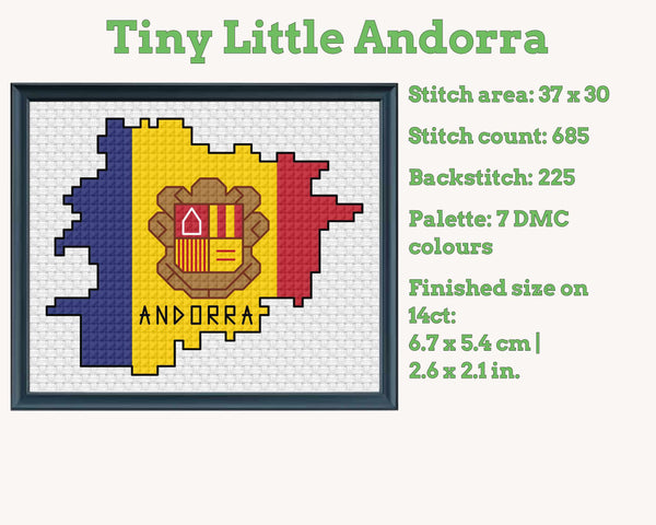 Andorra Cross Stitch Pattern: Tiny Flag Map