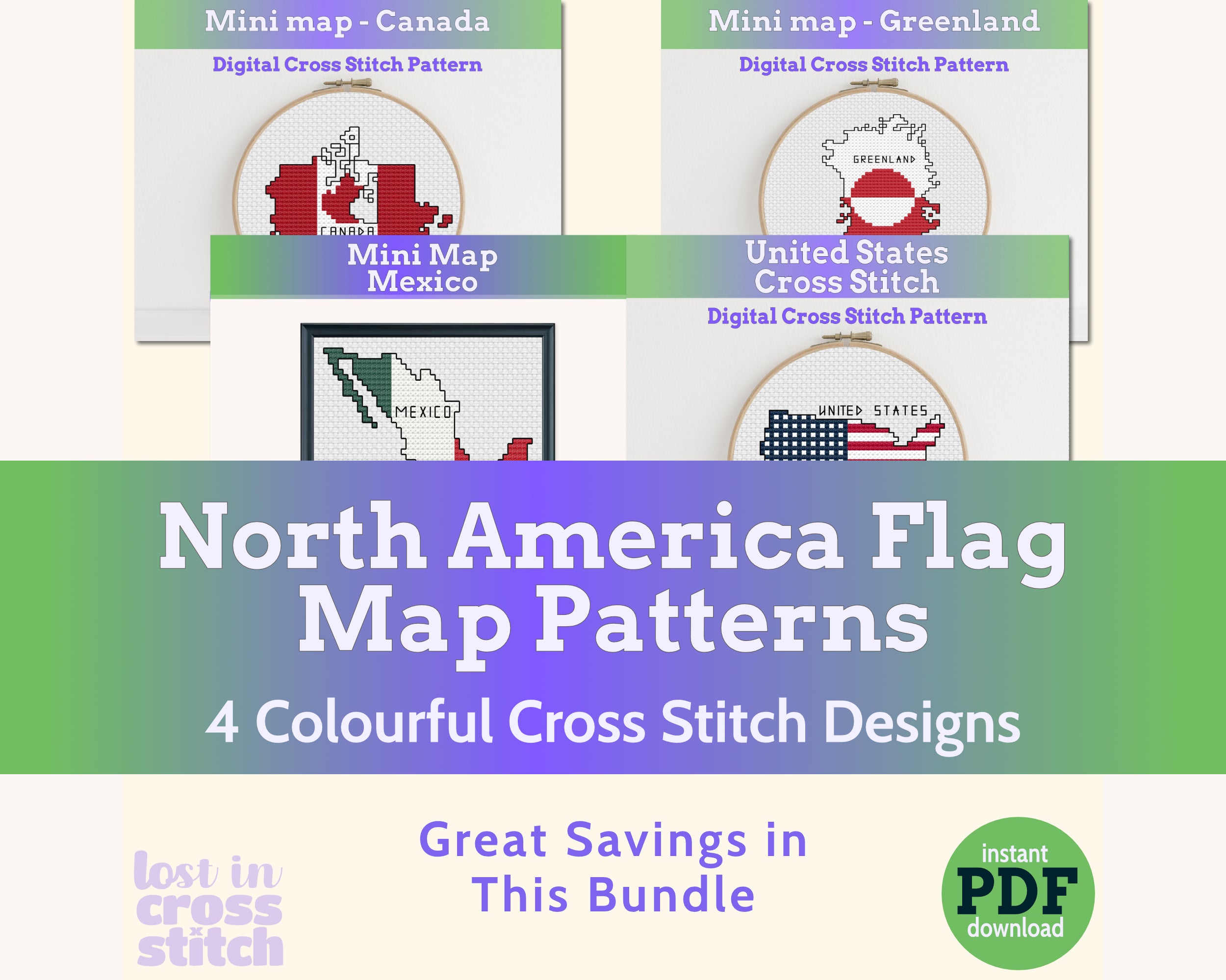 North America Cross Stitch Pattern Bundle Main image