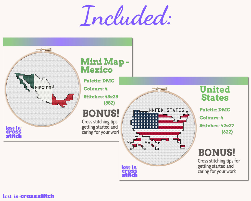 North America Cross Stitch Pattern Bundle