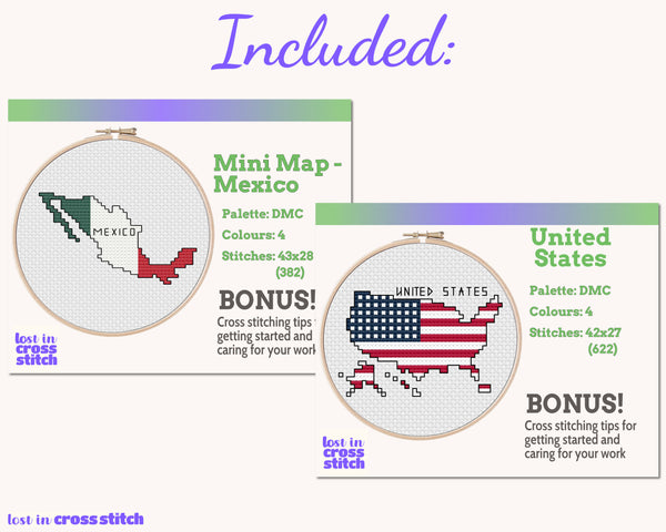 North America Cross Stitch Pattern Bundle