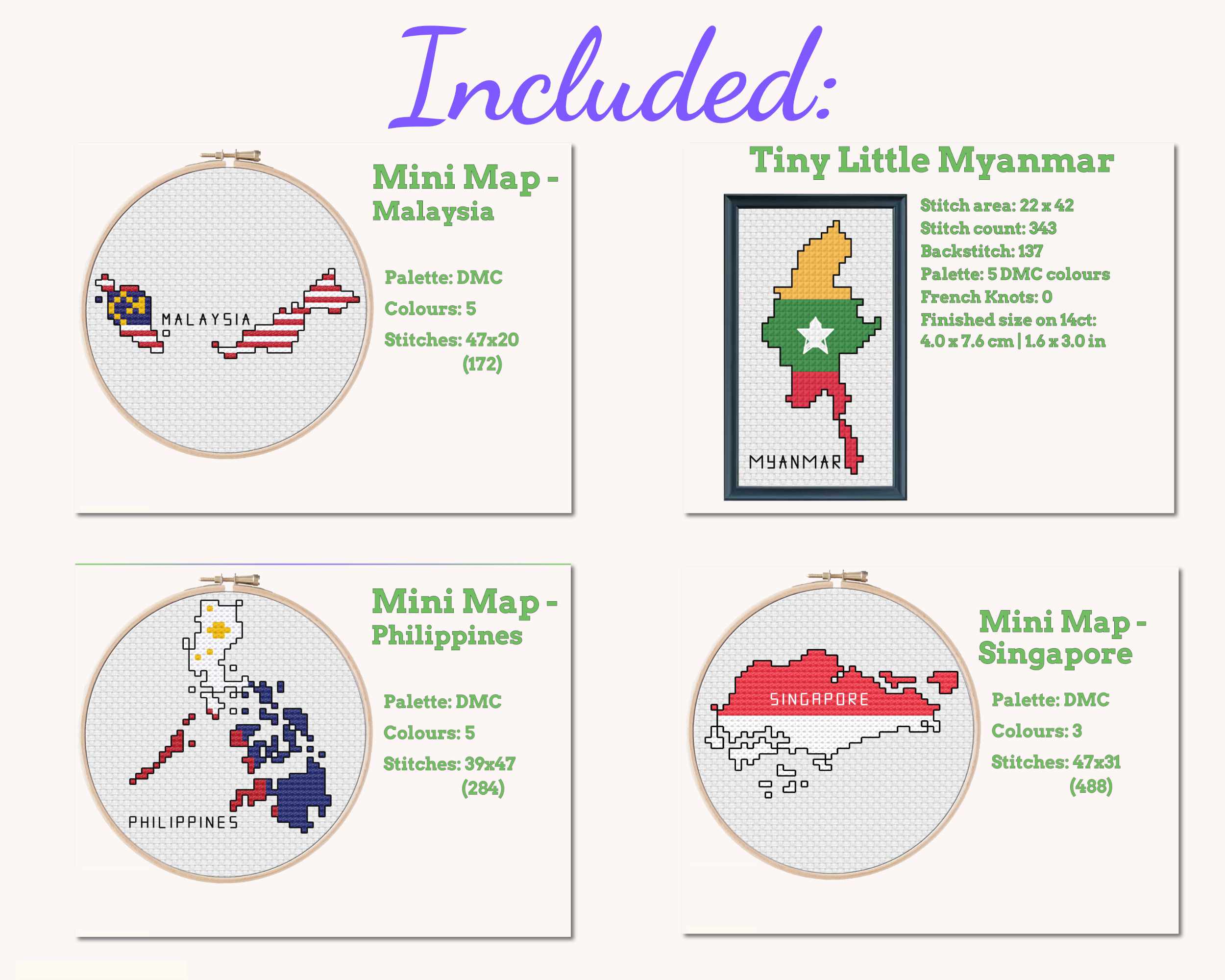 Southeast Asia Cross Stitch Pattern Bundle