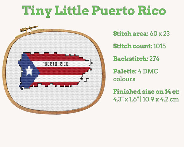 Puerto Rico Cross Stitch Pattern: Mini Flag Map