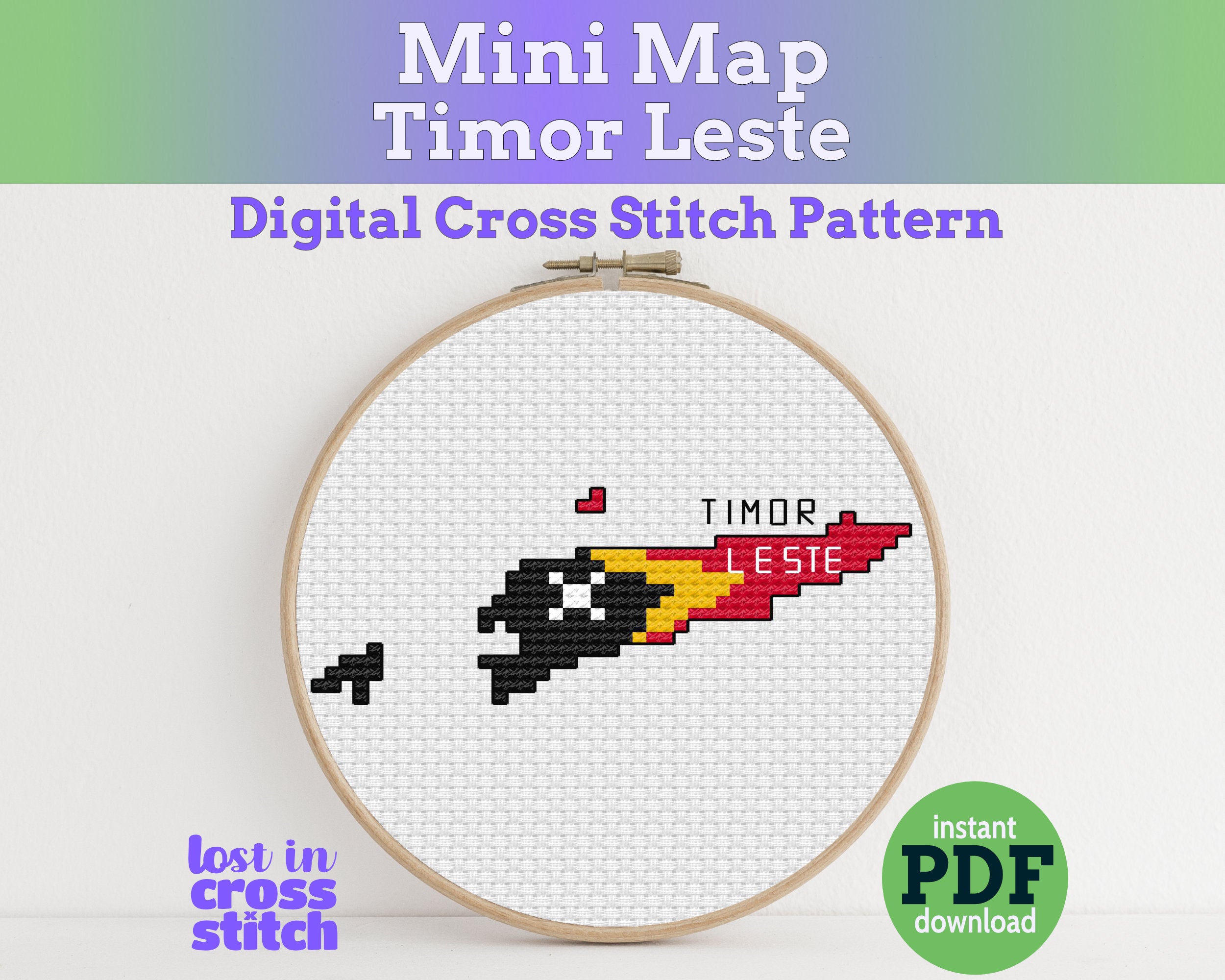 Timor-Leste Cross Stitch Pattern: Mini Flag Map Main image