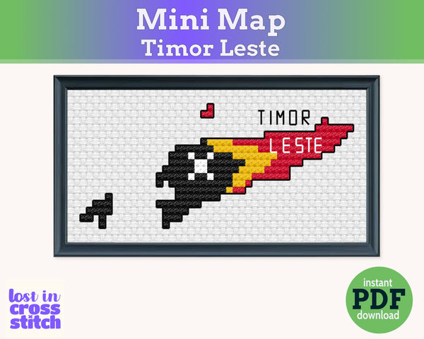 Timor-Leste Cross Stitch Pattern: Mini Flag Map