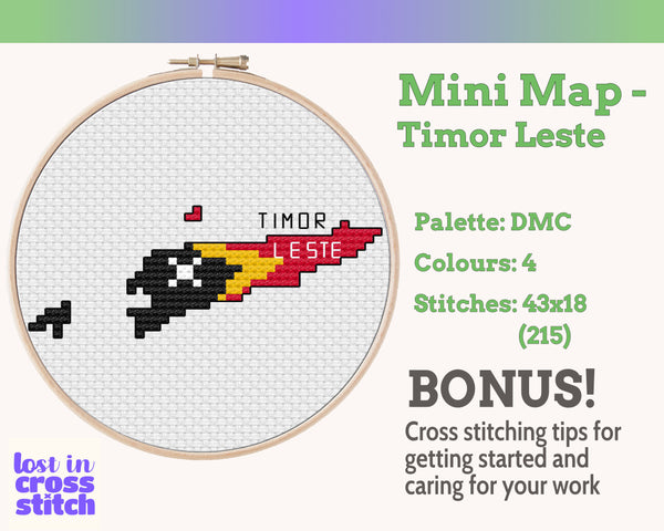 Timor-Leste Cross Stitch Pattern: Mini Flag Map