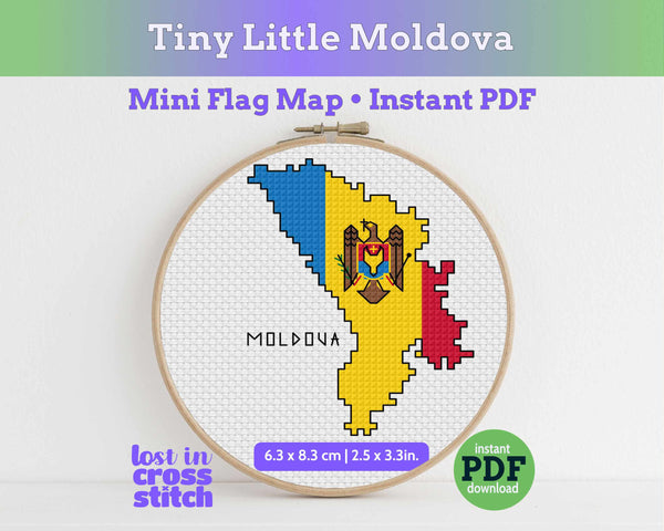 Moldova Cross Stitch Pattern: Tiny Flag Map