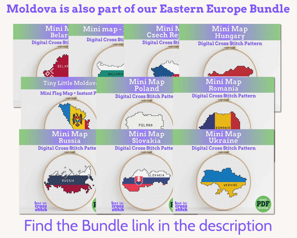 Moldova Cross Stitch Pattern: Tiny Flag Map