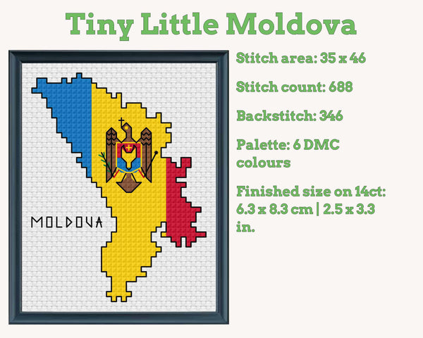 Moldova Cross Stitch Pattern: Tiny Flag Map