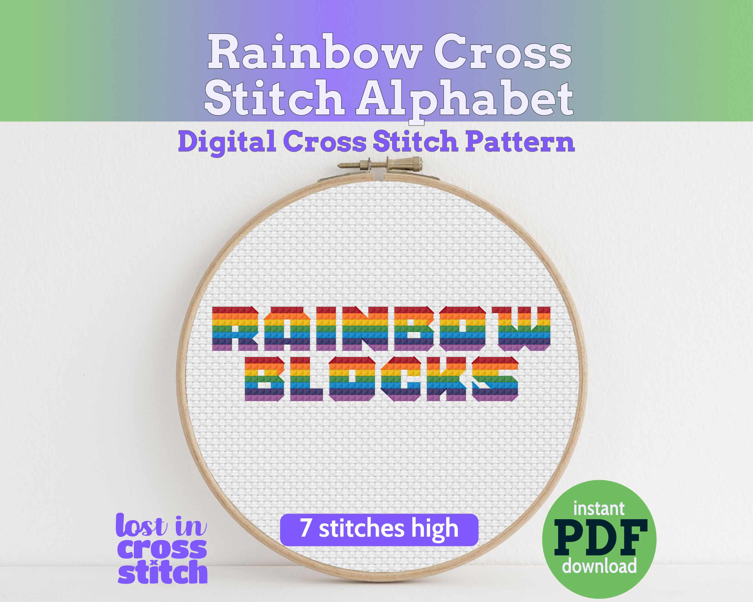 Rainbow Cross Stitch Alphabet: Block Capital Letters Main image