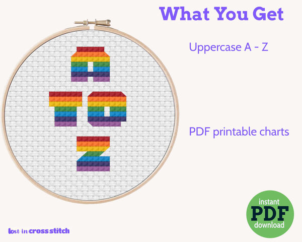 Rainbow Cross Stitch Alphabet: Block Capital Letters