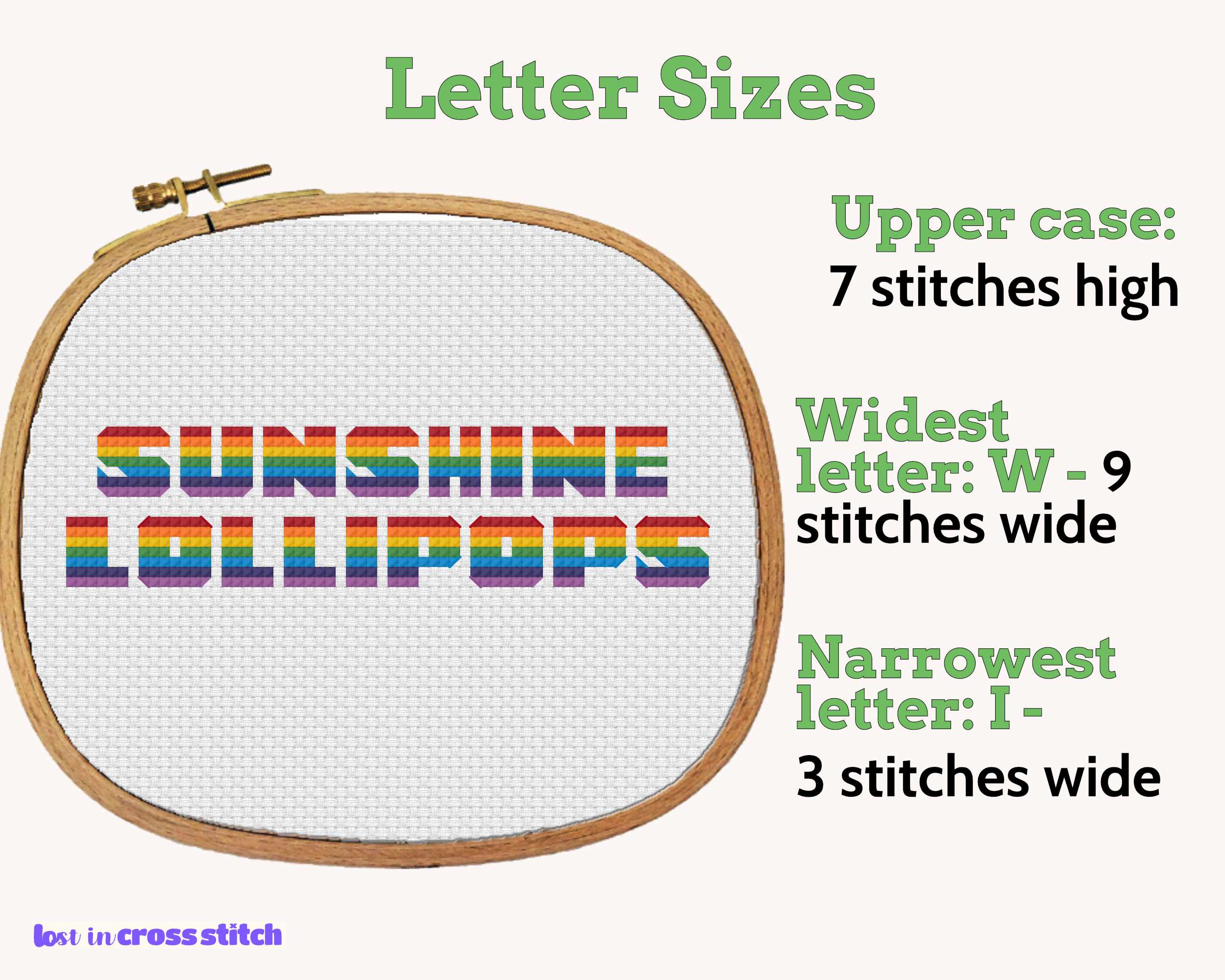 Rainbow Cross Stitch Alphabet: Block Capital Letters