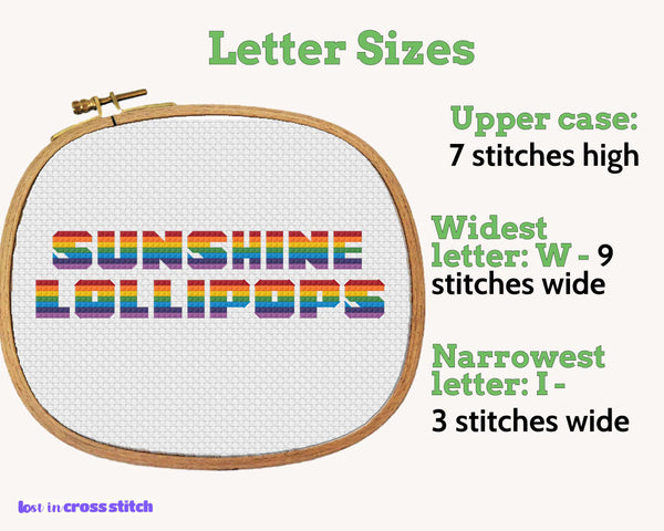 Rainbow Cross Stitch Alphabet: Block Capital Letters