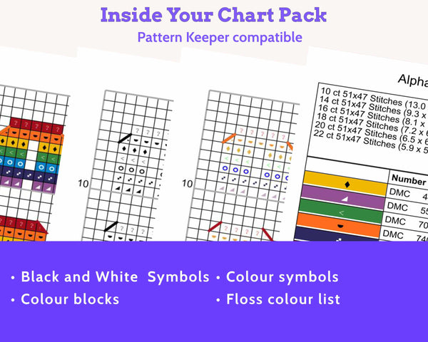 Rainbow Cross Stitch Alphabet: Block Capital Letters