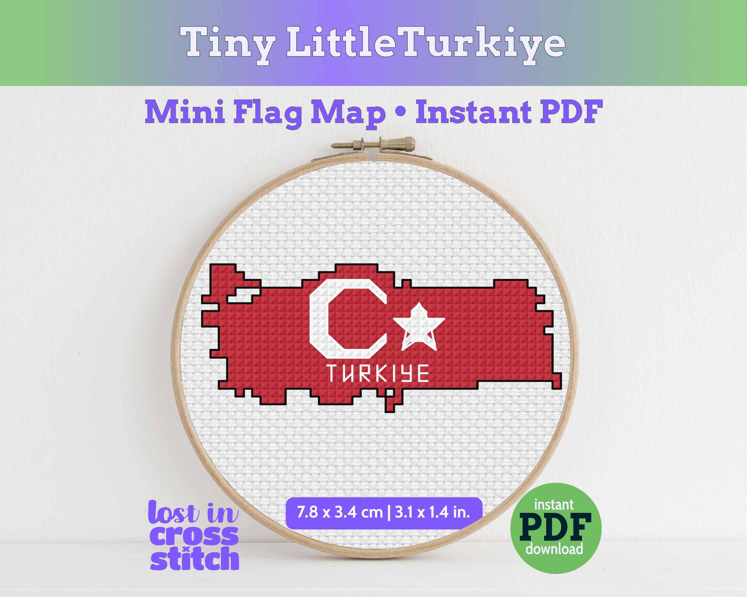 Türkiye Cross Stitch Pattern: Tiny Flag Map Main image