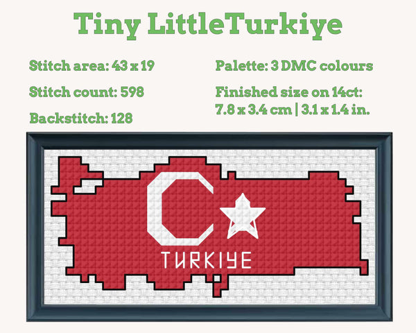 Türkiye Cross Stitch Pattern: Tiny Flag Map