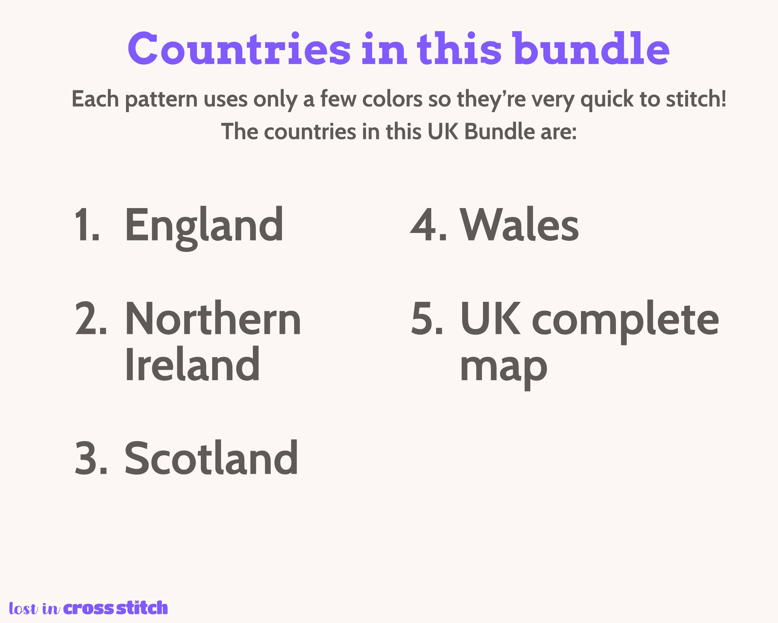 British Isles Cross Stitch Pattern Bundle: 5 Mini Flag Map Patterns