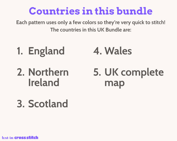 British Isles Cross Stitch Pattern Bundle: 5 Mini Flag Map Patterns