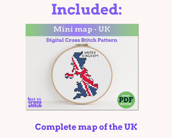 British Isles Cross Stitch Pattern Bundle: 5 Mini Flag Map Patterns