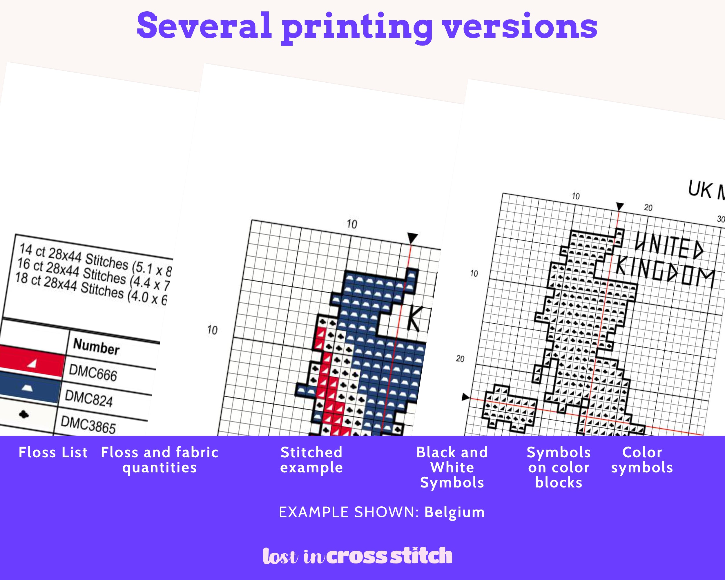 British Isles Cross Stitch Pattern Bundle: 5 Mini Flag Map Patterns