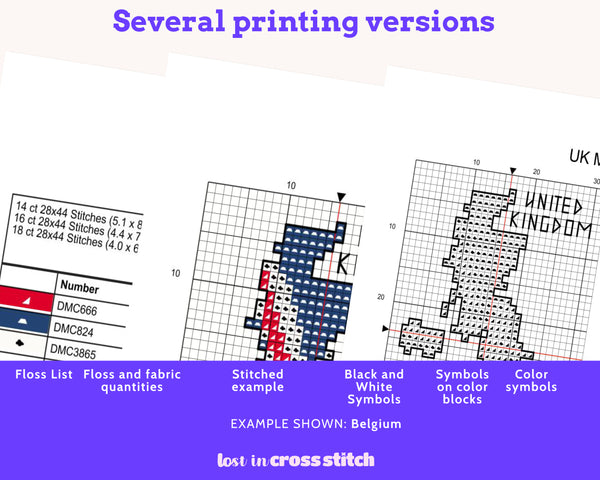 British Isles Cross Stitch Pattern Bundle: 5 Mini Flag Map Patterns