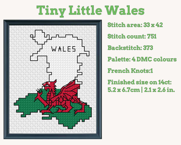 Wales Cross Stitch Pattern: Welsh Dragon Flag Map