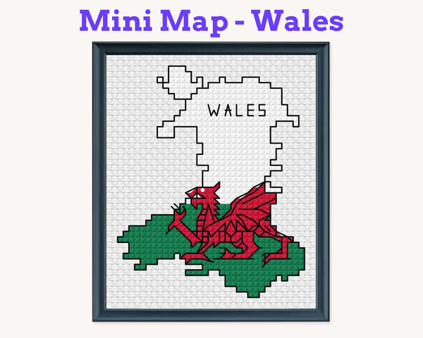Wales Cross Stitch Pattern: Welsh Dragon Flag Map
