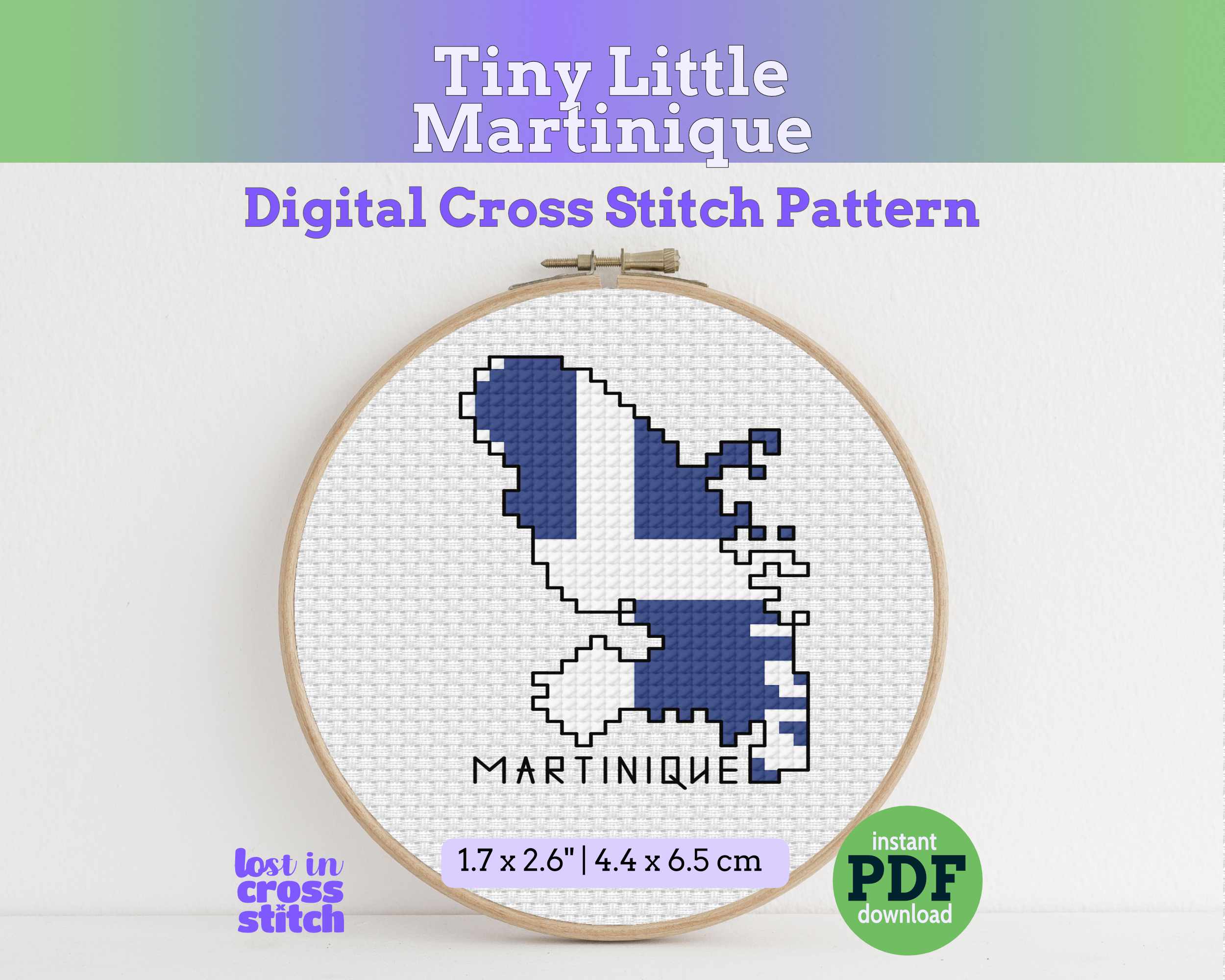 Martinique Cross Stitch Pattern: Mini Flag Map Main image