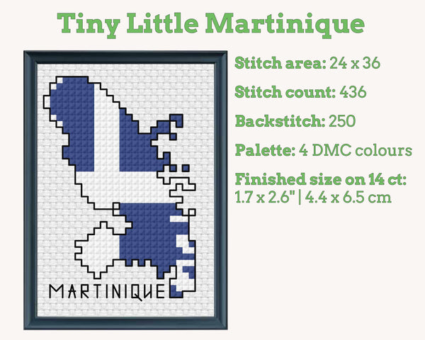 Martinique Cross Stitch Pattern: Mini Flag Map