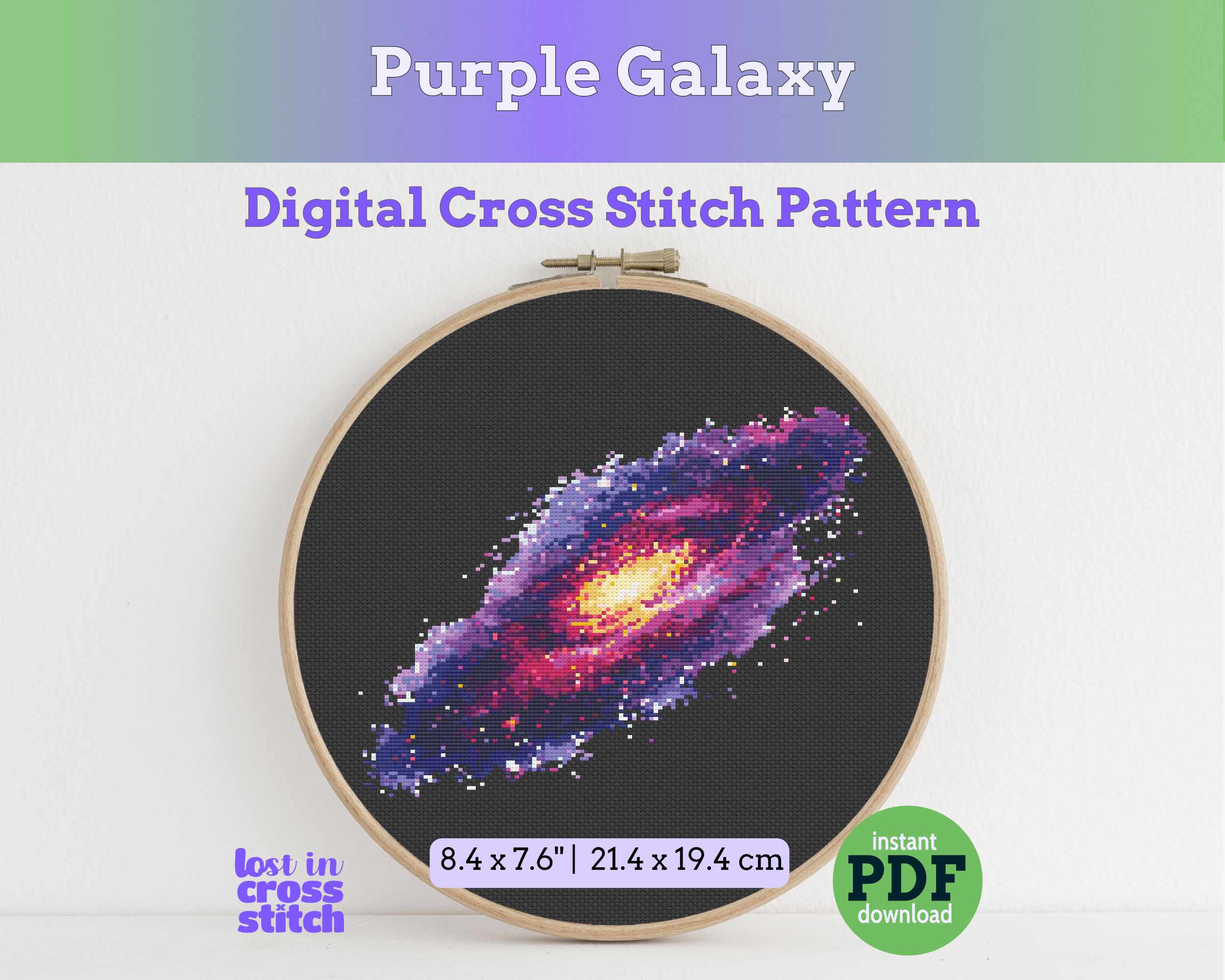 Purple Galaxy Cross Stitch Pattern PDF Main image