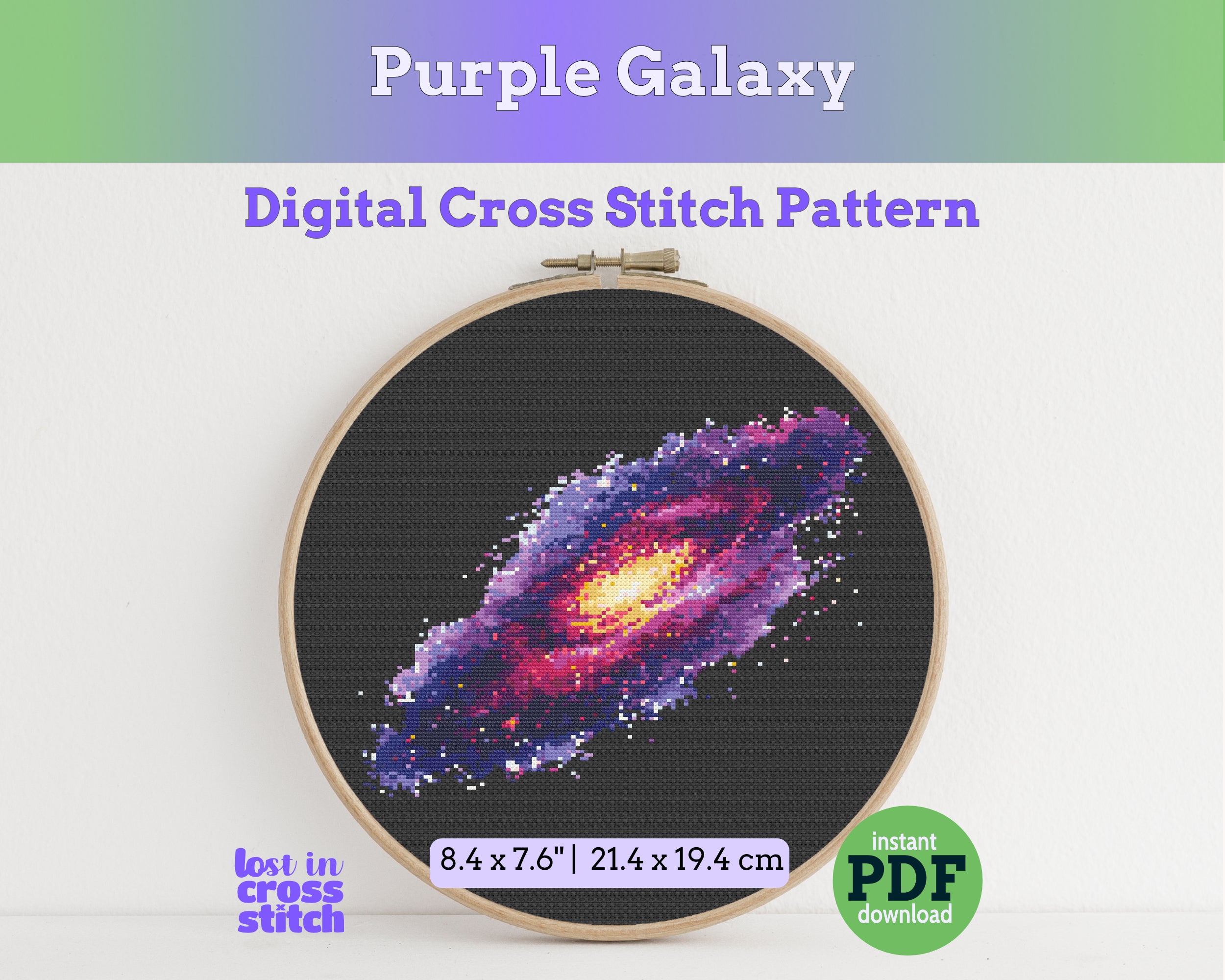 Purple Galaxy Cross Stitch Pattern PDF Main image