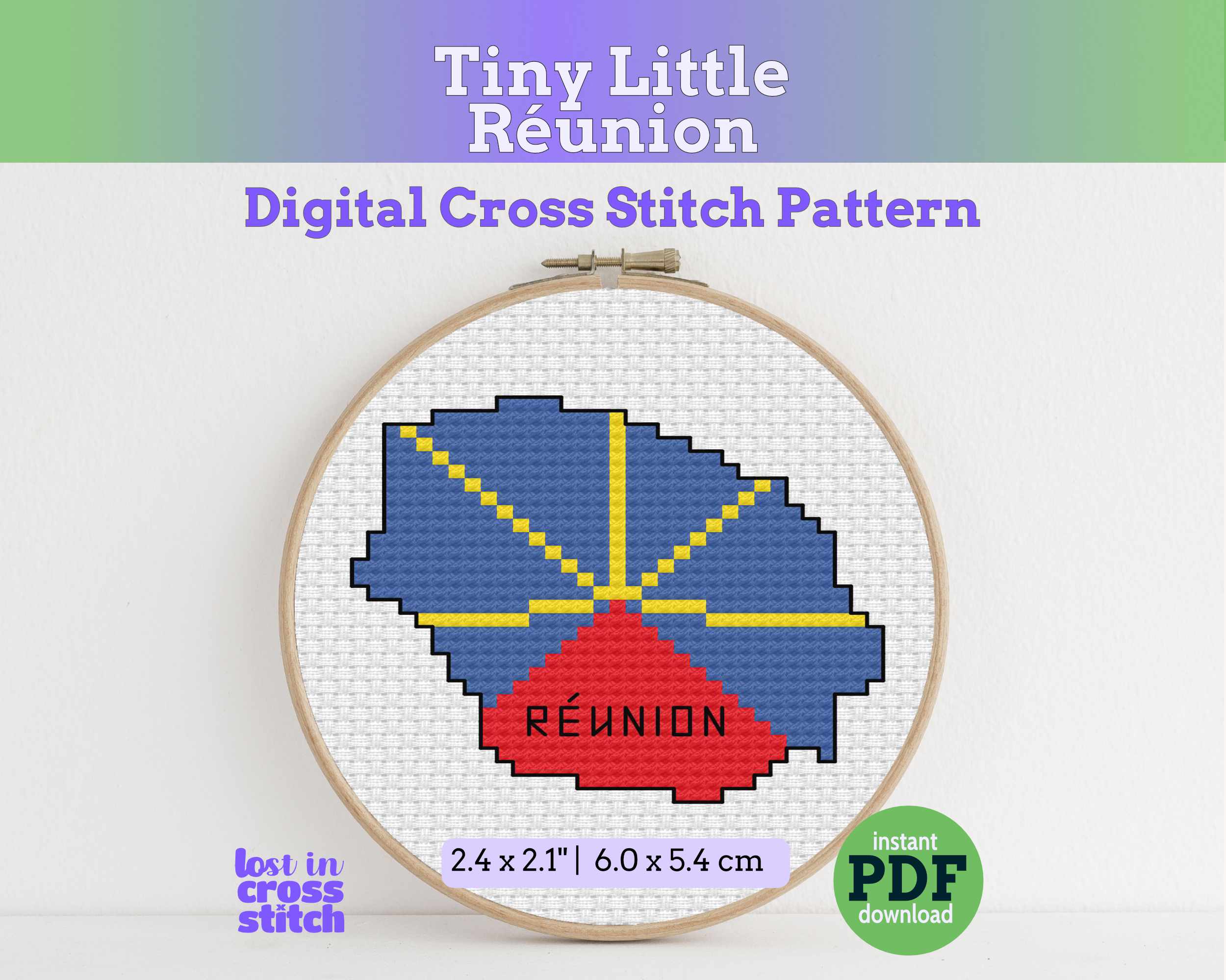 Réunion Cross Stitch Pattern: Tiny Flag Map Main image
