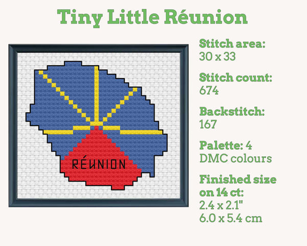 Réunion Cross Stitch Pattern: Tiny Flag Map