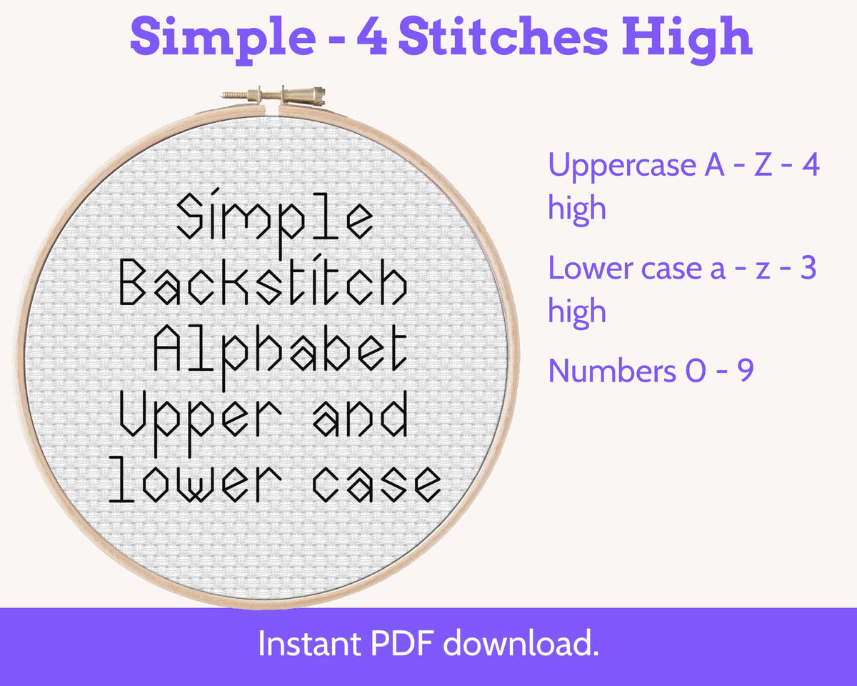 Small Backstitch Alphabet Set: Four Cross Stitch Fonts for Names and Dates