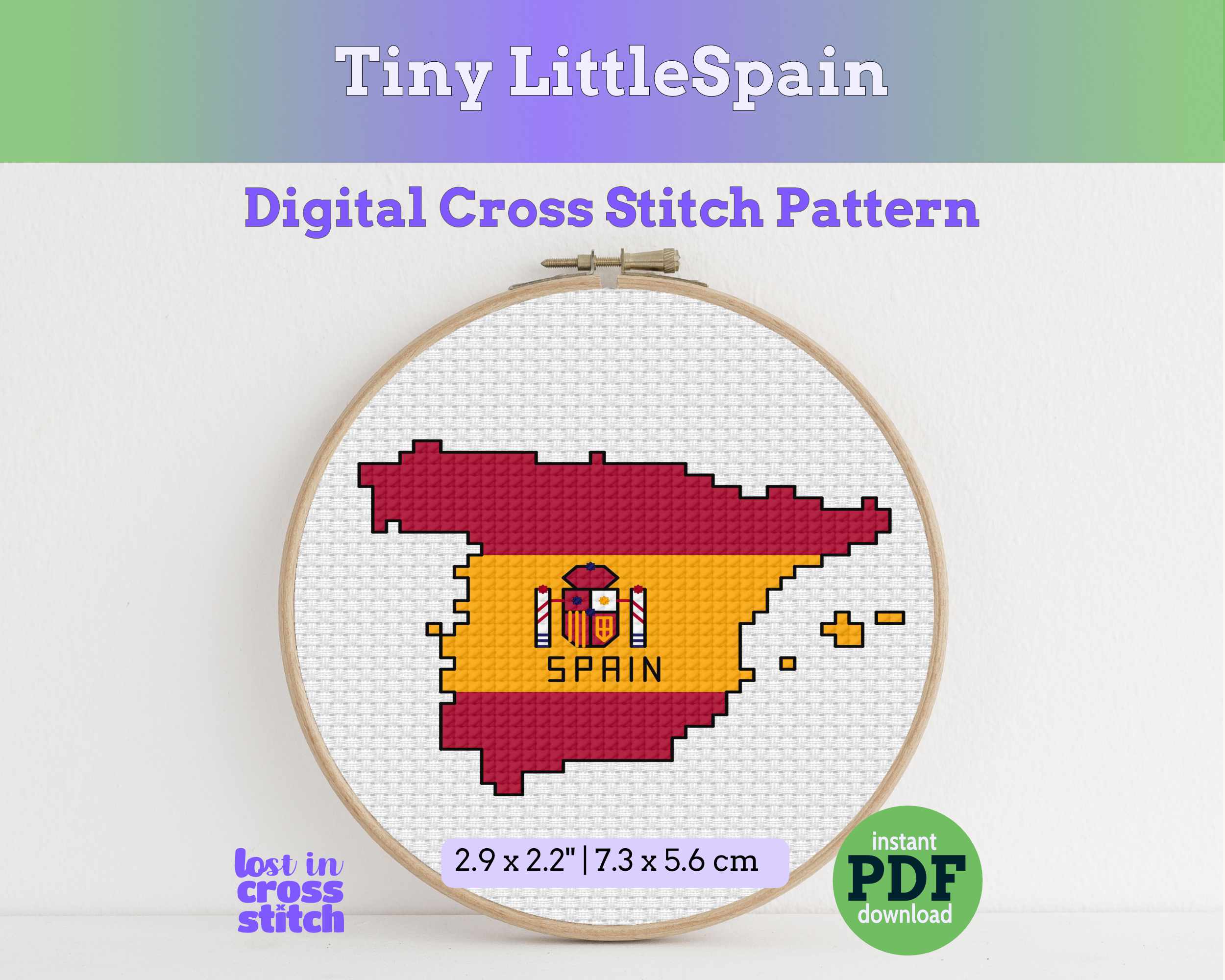 Spain Cross Stitch Pattern: Tiny Flag Map Main image