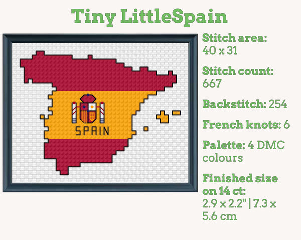 Spain Cross Stitch Pattern: Tiny Flag Map