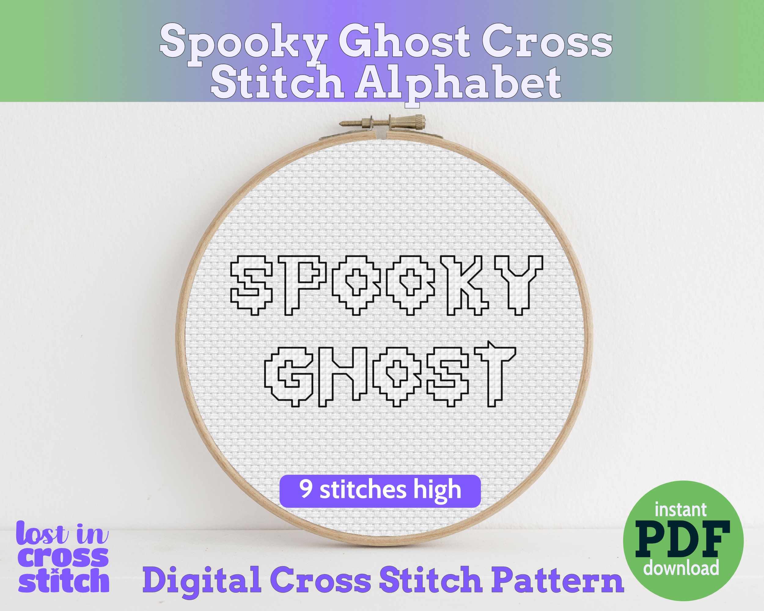 Spooky Ghost Cross Stitch Alphabet: Bloody Halloween Font Main image