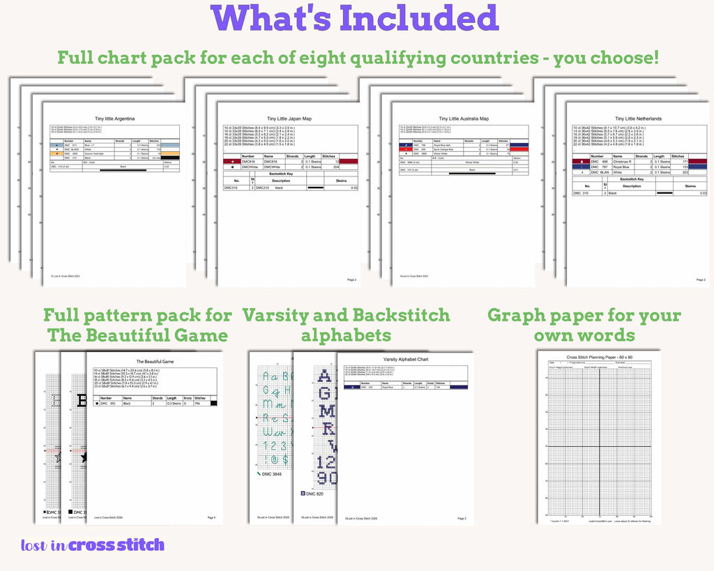 The Beautiful Game 2026 Soccer Cross Stitch Bundle: Centre Design Plus 8 Flag Maps of Your Choice
