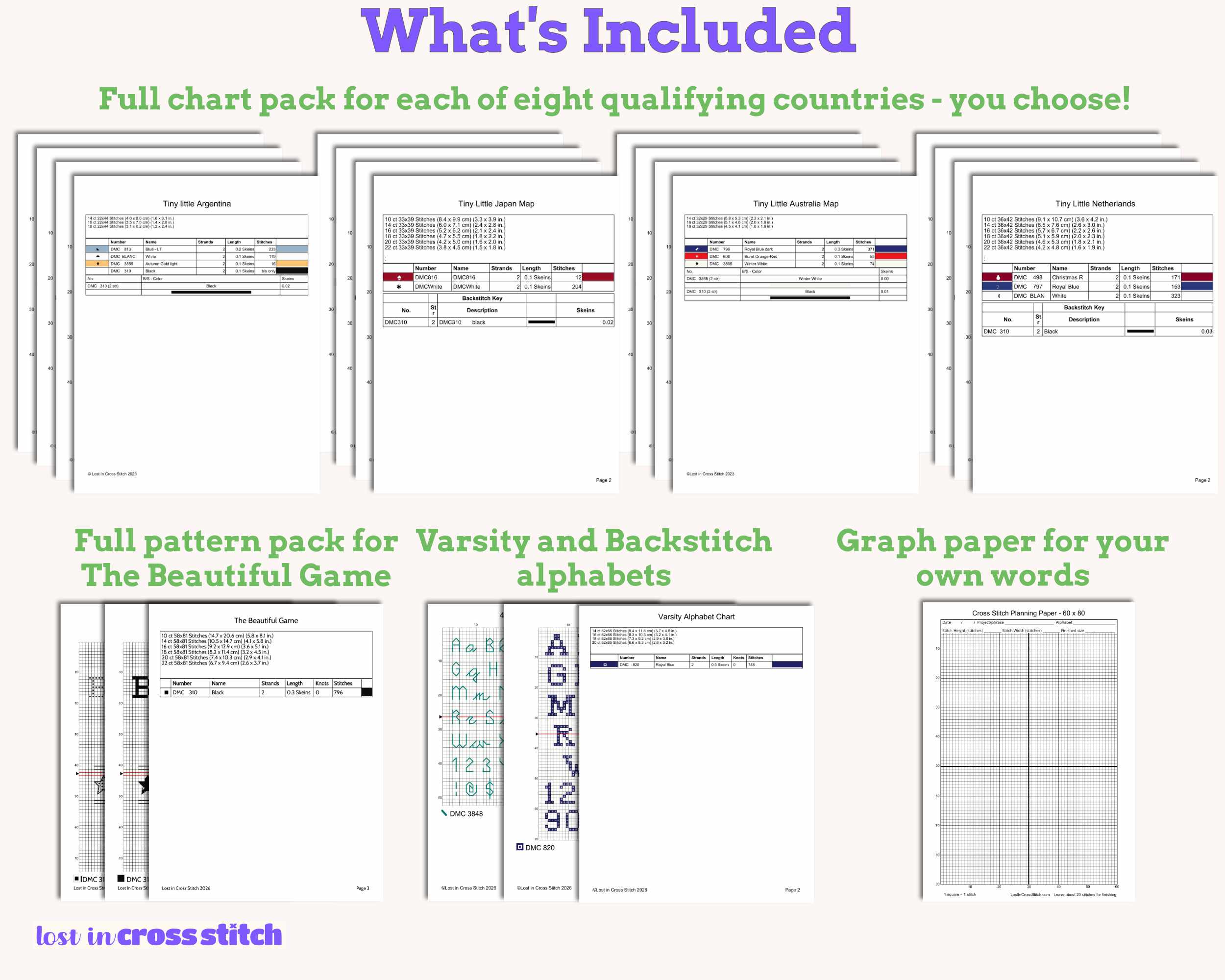 The Beautiful Game 2026 Soccer Cross Stitch Bundle: Centre Design Plus 8 Flag Maps of Your Choice
