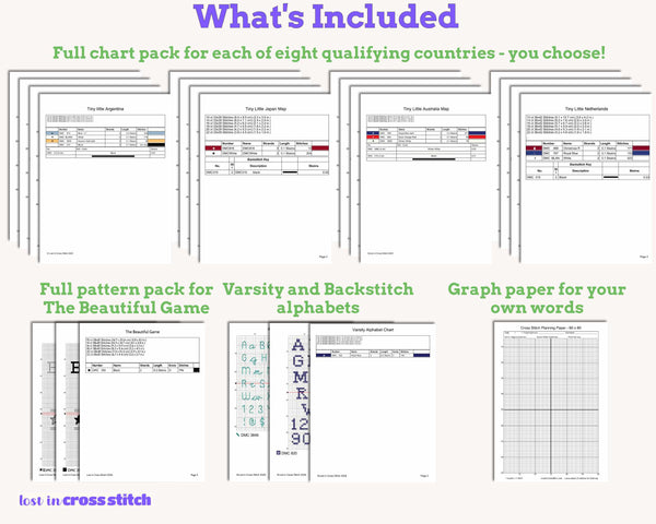 The Beautiful Game 2026 Soccer Cross Stitch Bundle: Centre Design Plus 8 Flag Maps of Your Choice