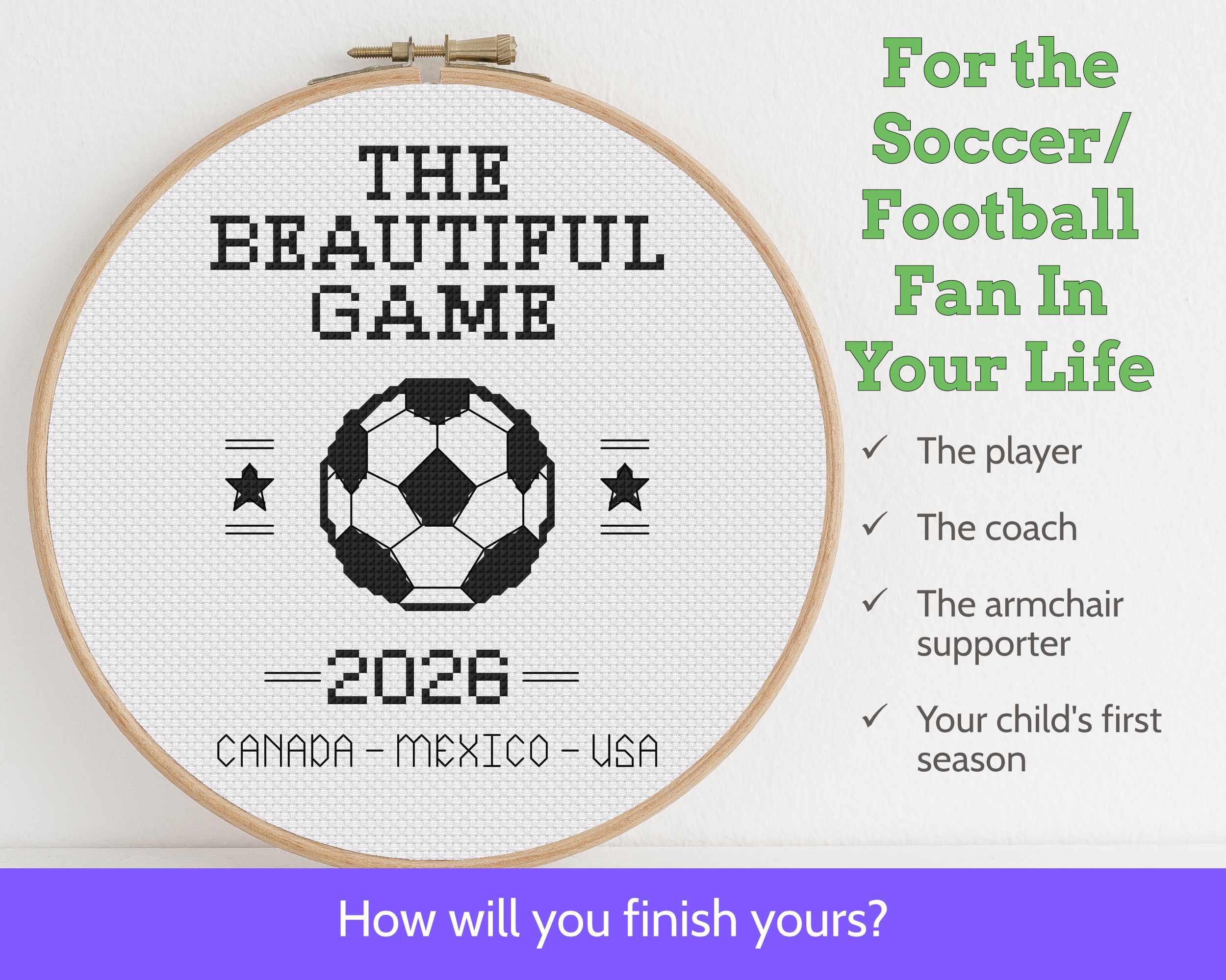 The Beautiful Game Soccer Cross Stitch Pattern: Customisable Sports Sampler