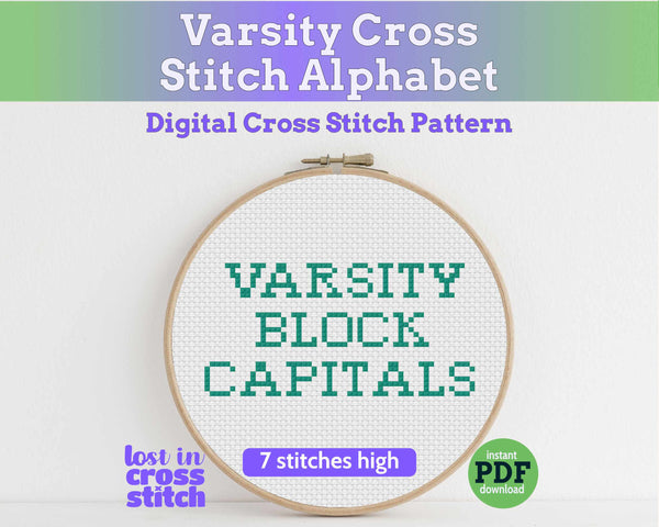 Varsity Cross Stitch Alphabet: Block Capitals and Numbers
