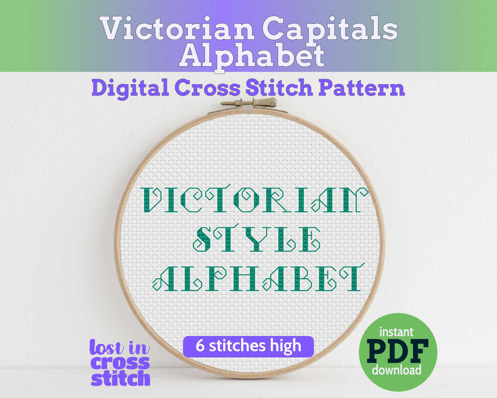 Victorian Capitals Cross Stitch and Back Stitch Alphabet Pattern PDF